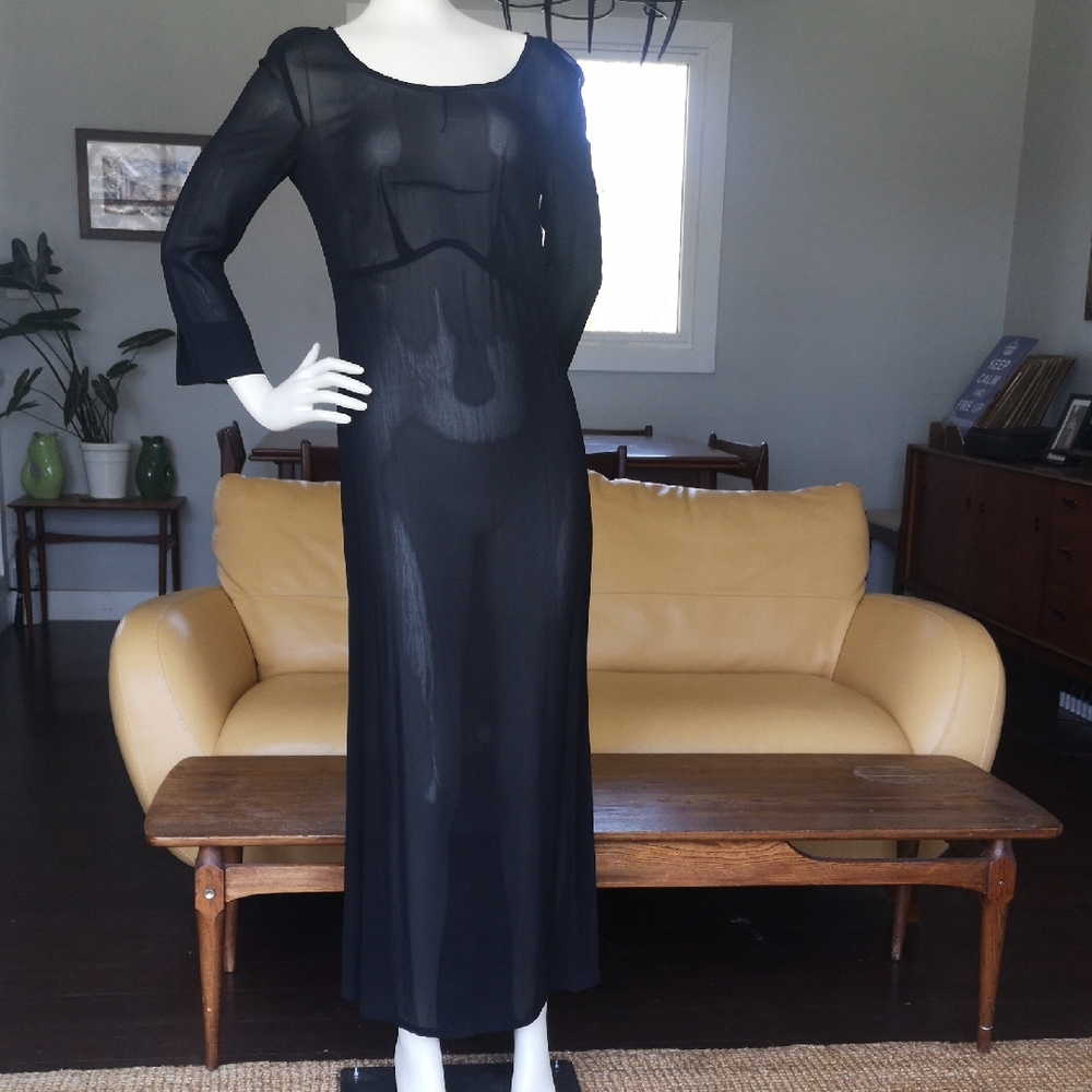 Sheer Black Maxi Dress with Long Sleeves